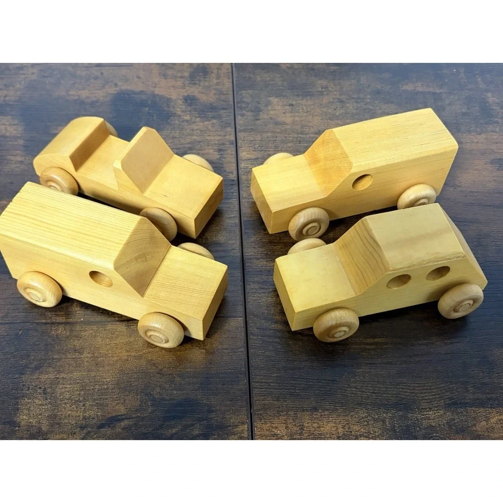 Lot Of 4 Handmade Wooden Toy Trucks Light‎ Brown 031326-09 To 12